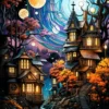 Astral Serenity Stars Shine Over Peaceful Village | Metal Poster