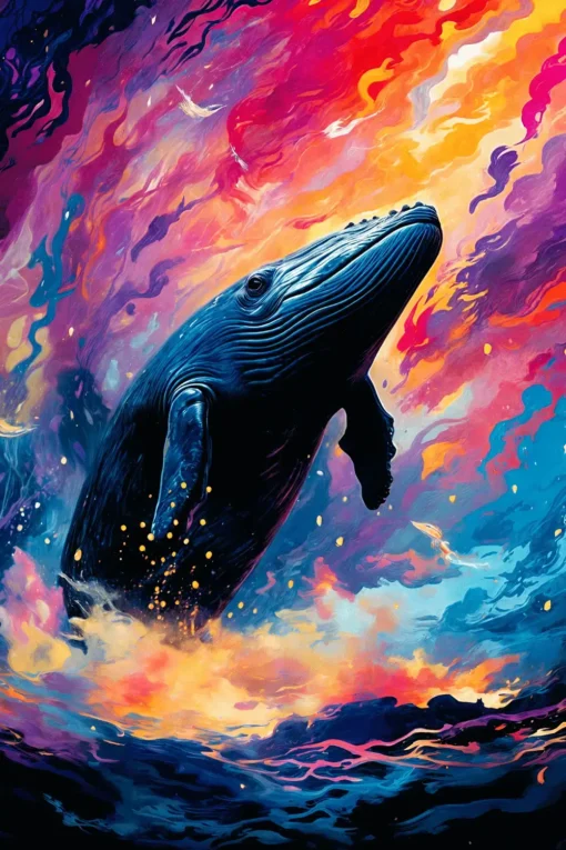 Blue Whale Abstract Form Style In The Sea | Metal Poster