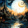 Ethereal Glow Shines on The Starry Night Village | Metal Poster