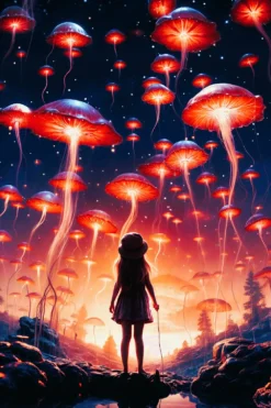 Girl Watching the Jellyfish Fly | Metal Poster