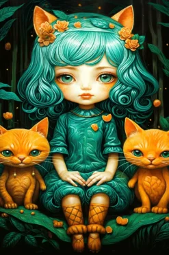 Little Girl with Two Bears | Metal Poster