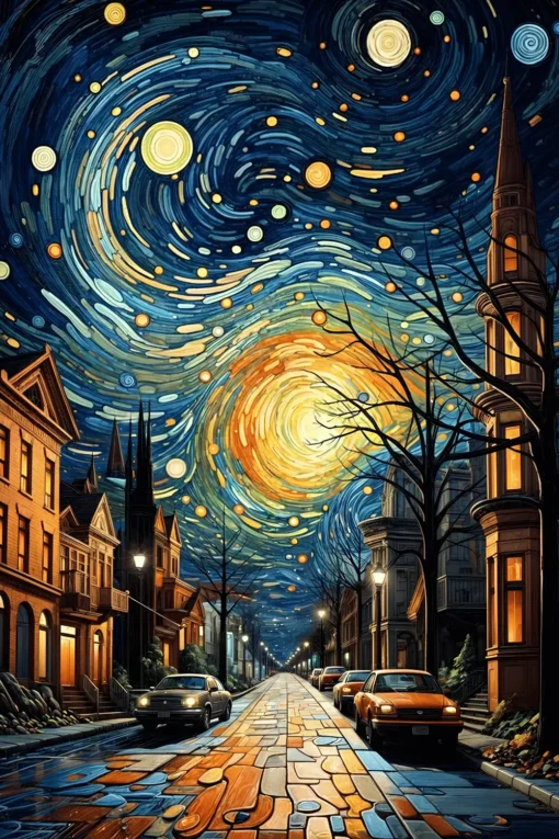 Luminous Harmony Stars Twinkle Above the Village | Metal Poster