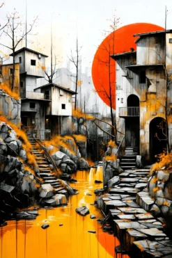 Red Sun Yellow River | Metal Poster