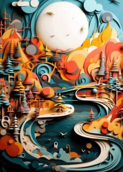 River And A Full Moon | Metal Poster