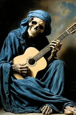 Seated Playing His Guitar | Metal Poster