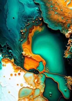 Teal And Orange Paint Swirls | Metal Poster