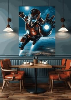 Ironman Soars Over Cityscape | Metal Poster