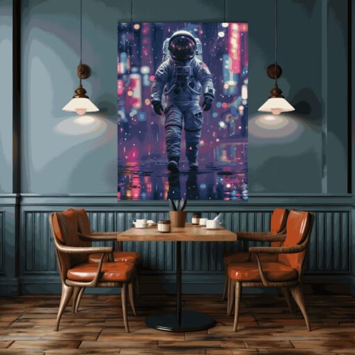 Astronaut Walking on Street | Metal Poster