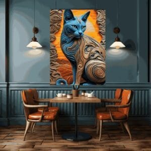 Wooden Cat Painting | Metal Poster
