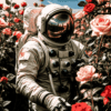 Astronaut In Garden | Metal Poster_