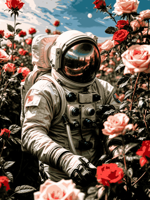 Astronaut In Garden | Metal Poster_