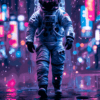 Astronaut Walking on Street | Metal Poster