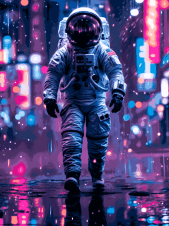 Astronaut Walking on Street | Metal Poster