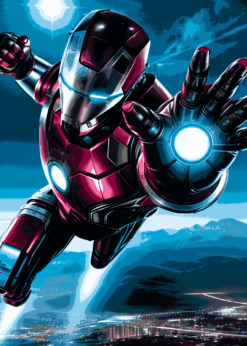 Ironman Soars Over Cityscape | Metal Poster