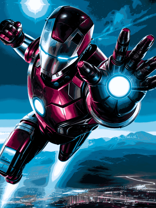 Ironman Soars Over Cityscape | Metal Poster