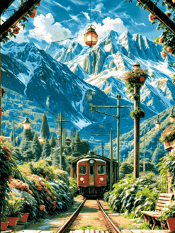 Nature's Station_ Train Amidst Flowers & Peaks | Metal Poster