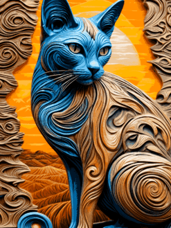 Wooden Cat Painting | Metal Poster