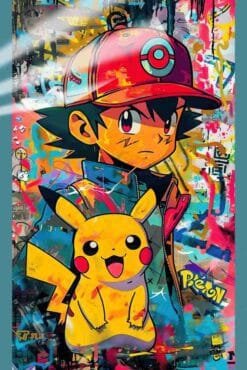 Pokémon Sacha & Pikachu | Cartoon Posters | Metal Posters | Wall Art