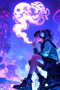 Skull Smoking Girl | Anime | Metal Poster | Wall Art