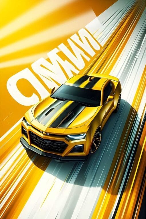 Yellow Chevrolet Camaro | Cars & Bikes Posters | Metal Posters | Wall Art