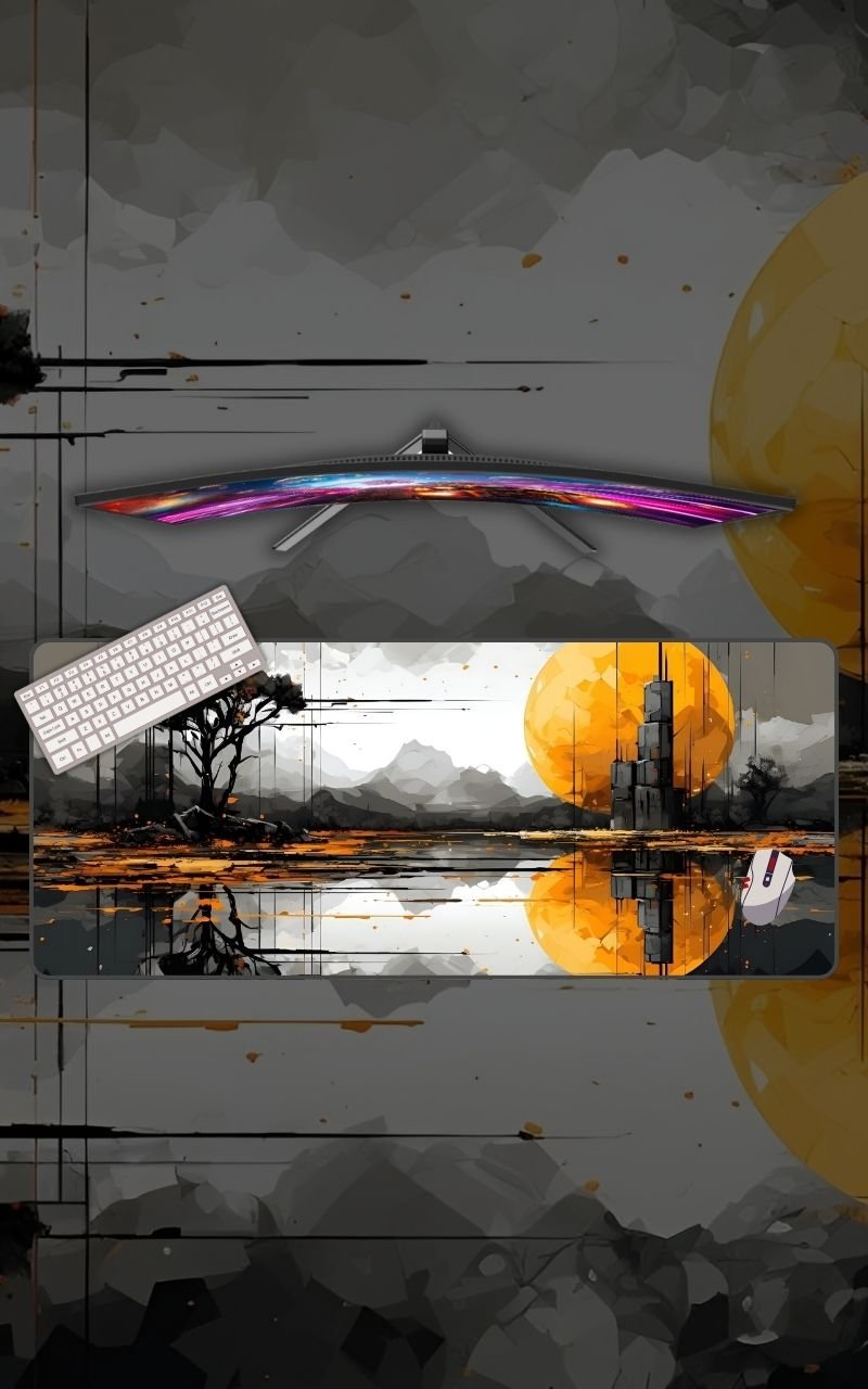 Abstract Painting Of Yellow Moon Over Water Mousepad