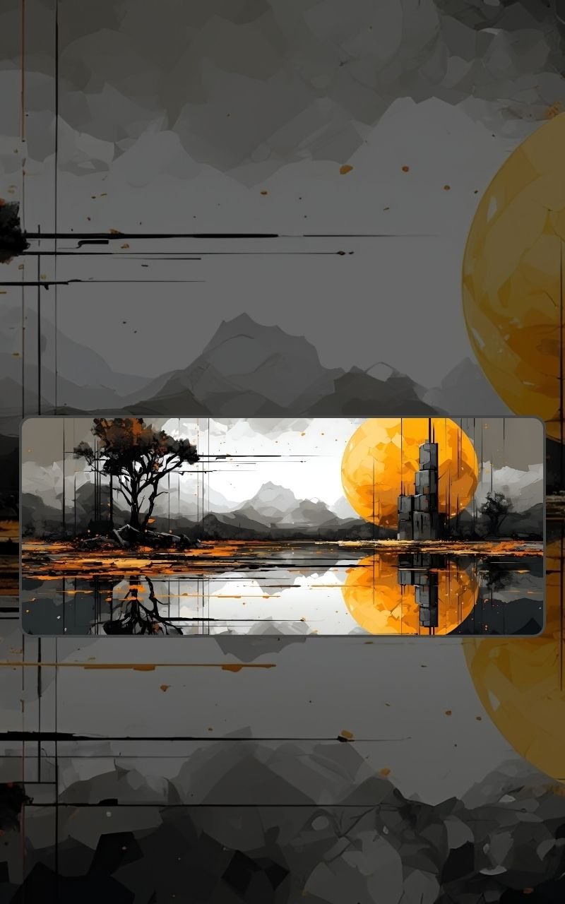 Abstract Painting Of Yellow Moon Over Water Mousepad