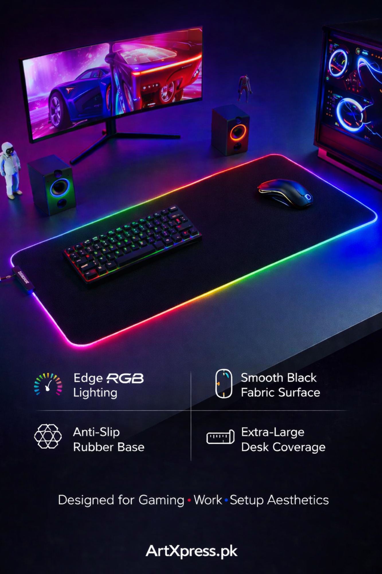 RGB Gaming Mousepad XXL Black with 12 Lighting Modes and Non-Slip Base
