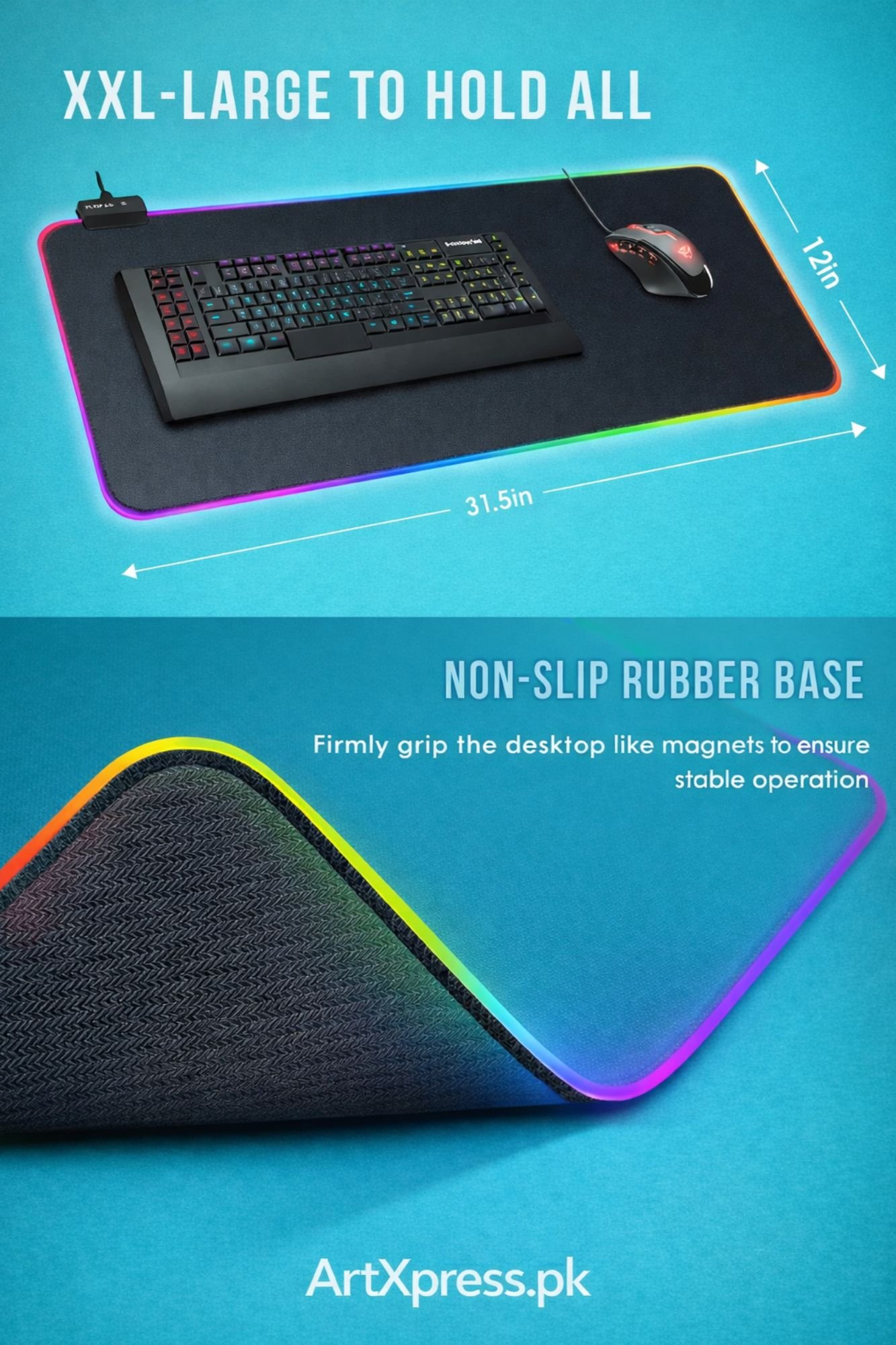 Black RGB Gaming Mousepad XXL with LED Edge Lighting and Large Desk Coverage