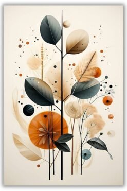 Abstract Painting With Leaves And Dots metal poster wall art in Pakistan