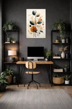 Abstract Painting With Leaves And Dots metal poster wall art in Pakistan