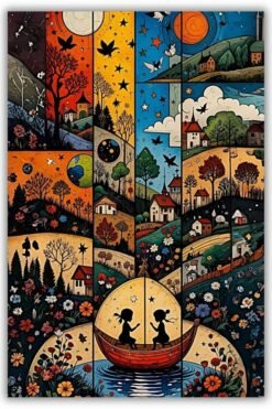 Town Town Summy Chan Color Folk Art Collage metal poster wall art in Pakistan
