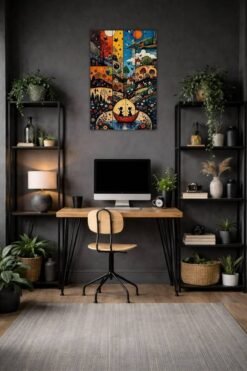 Town Town Summy Chan Color Folk Art Collage metal poster wall art in Pakistan