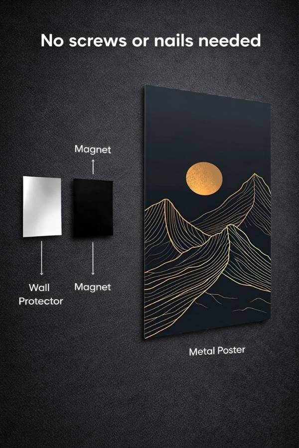 Mountain Range Under A Full Moon metal poster wall art in Pakistan
