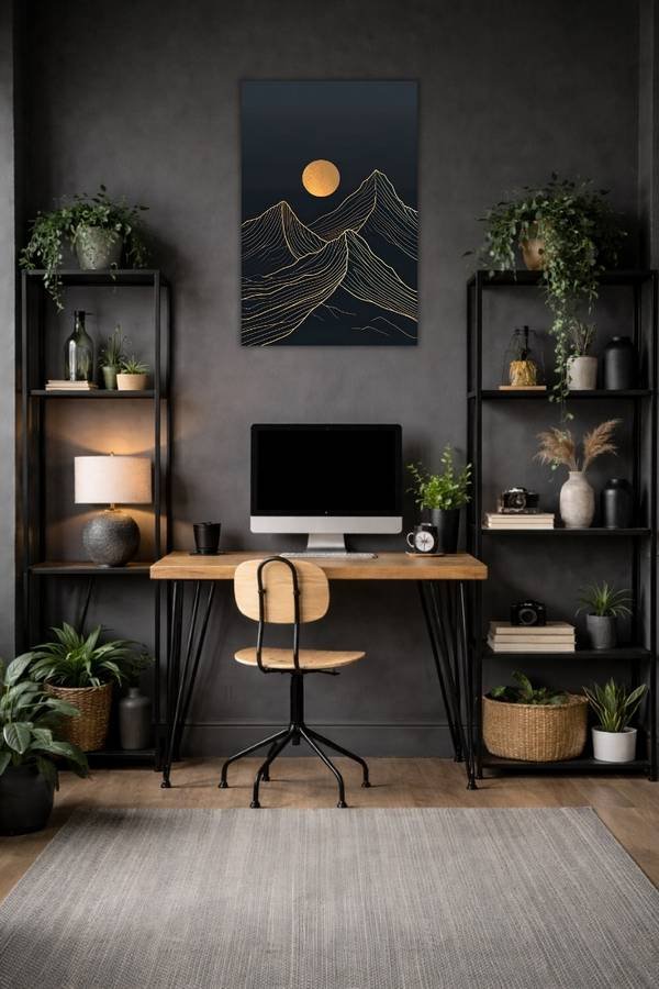 Mountain Range Under A Full Moon metal poster wall art in Pakistan