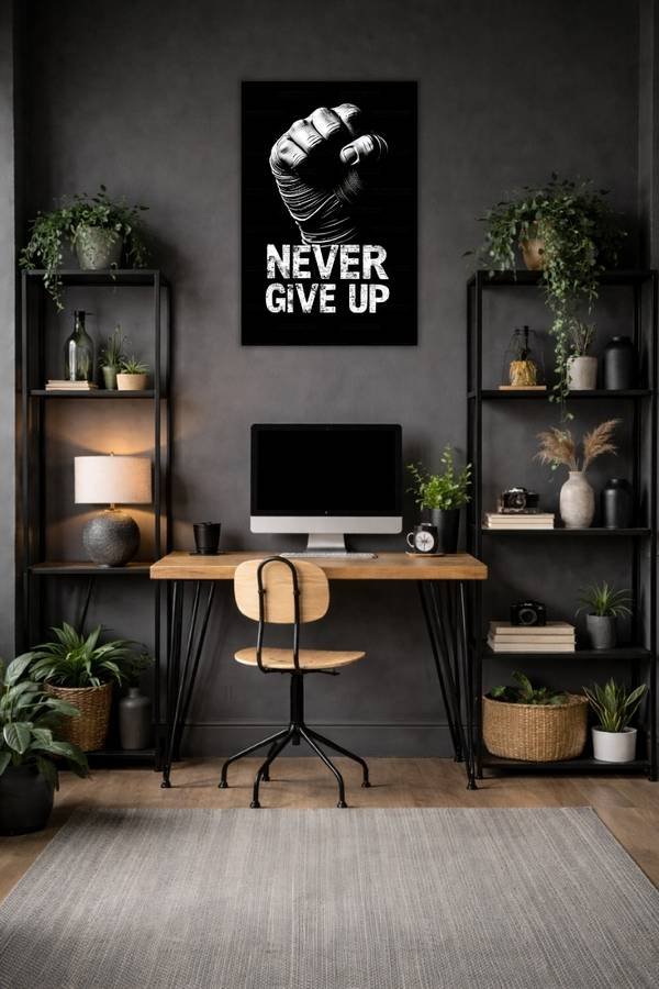 Never Give Up metal poster wall art in Pakistan