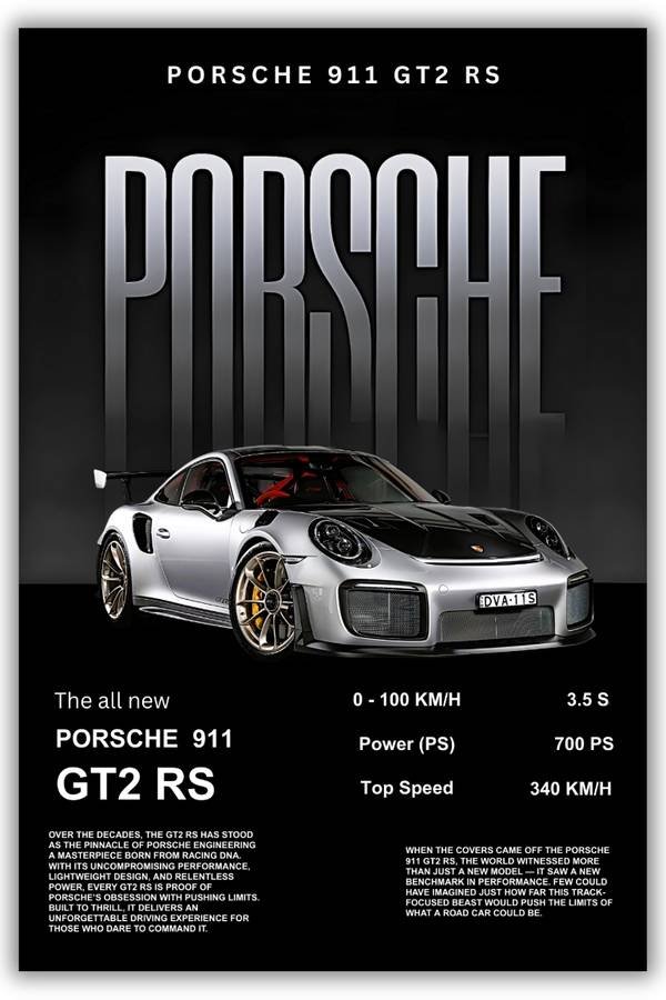 Porsche 911 Gt2 Rs metal poster wall art in Pakistan