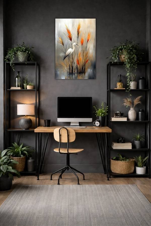 White Heron metal poster wall art in Pakistan
