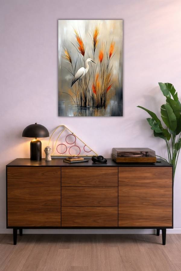 White Heron metal poster wall art in Pakistan