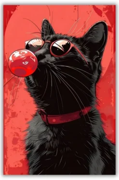 Black Cat With Red Bubble Gum metal posters pop art wall art in Pakistan