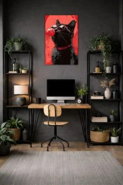 Black Cat With Red Bubble Gum metal posters pop art wall art in Pakistan