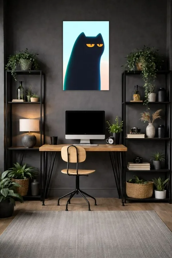 Grumpy Black Cat metal posters minimalist posters wall art in Pakistan
