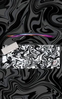 Black White Marble Mousepad featuring Black & White Marble Pattern artwork on a premium large desk mat in Pakistan