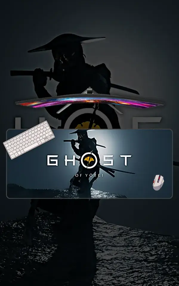 Ghost of Yotei Desk Mat featuring Ghost of Yotei artwork on a premium large desk mat in Pakistan