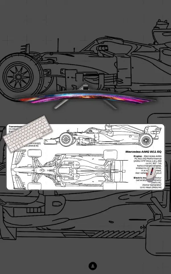 Mercedes Amg W11 Eq Power Bluprint Drawing mousepad featuring Formula 1 artwork on a premium large desk mat in Pakistan