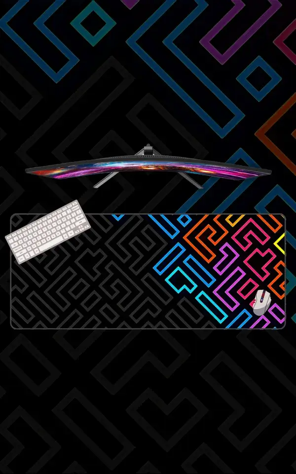 Neon Maze Mousepad featuring Neon Maze artwork on a premium large desk mat in Pakistan