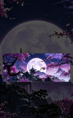 Pagoda Cherry Mousepad featuring Pagoda Cherry Sunset artwork on a premium large desk mat in Pakistan