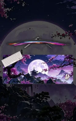 Pagoda Cherry Mousepad featuring Pagoda Cherry Sunset artwork on a premium large desk mat in Pakistan