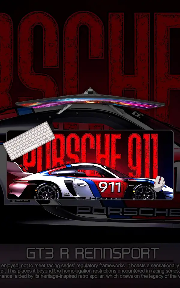 Porsche GT3 R Mousepad large desk mat with Porsche 911 GT3 R artwork for gaming, office and study setup in Pakistan