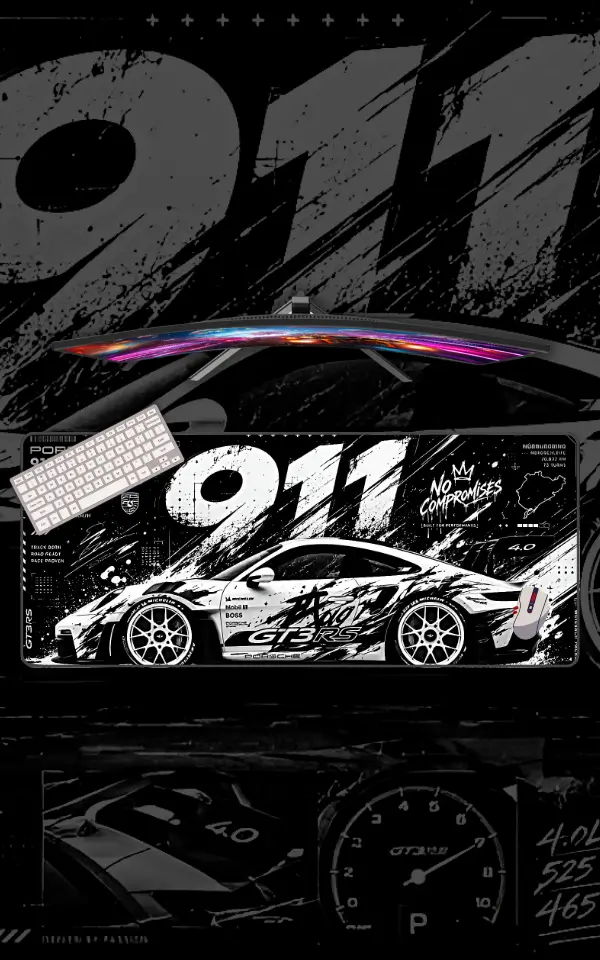 Porsche GT3 RS Mousepad large desk mat with Porsche 911 GT3 RS artwork for gaming, office and study setup in Pakistan