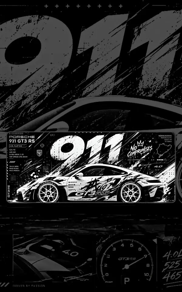 Porsche GT3 RS Mousepad large desk mat with Porsche 911 GT3 RS artwork for gaming, office and study setup in Pakistan